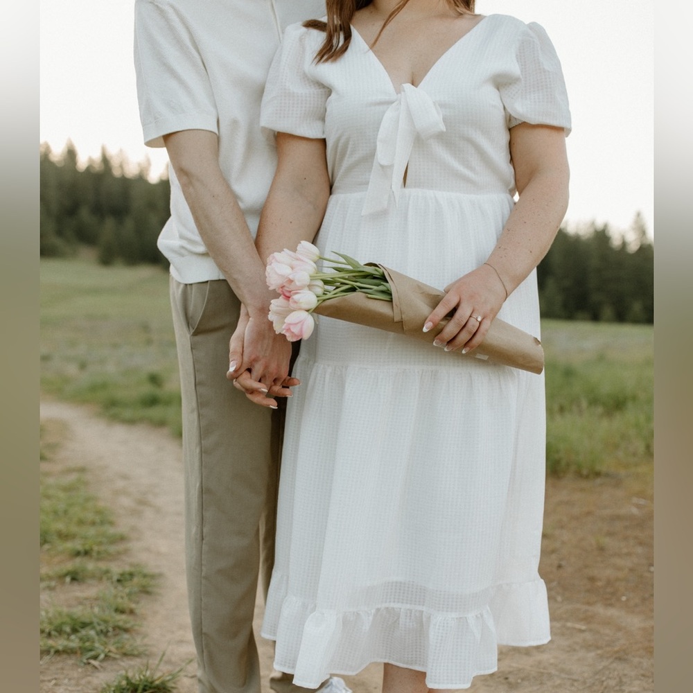 White Puff Sleeve Dress with Tie Front and Tie Back